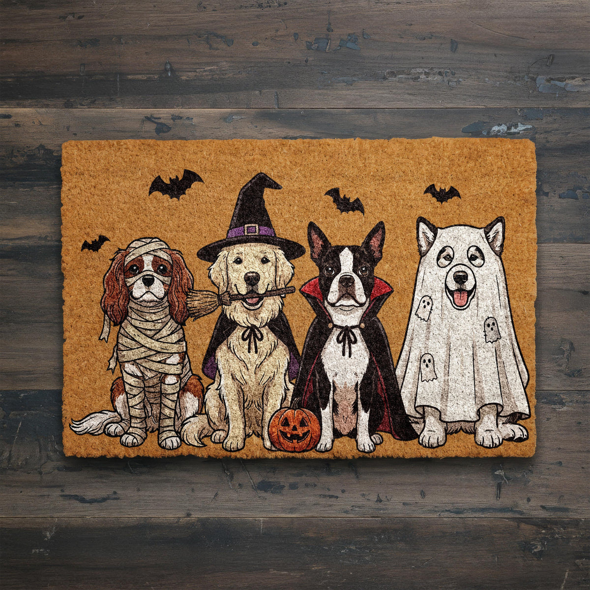 Unhalloween Dog Coir Doormat, Funny Dogs Welcome Mat, Spooky Pet Porch Rug, Fall Front Door Decor, Ghost Dog Pet Lover Gift