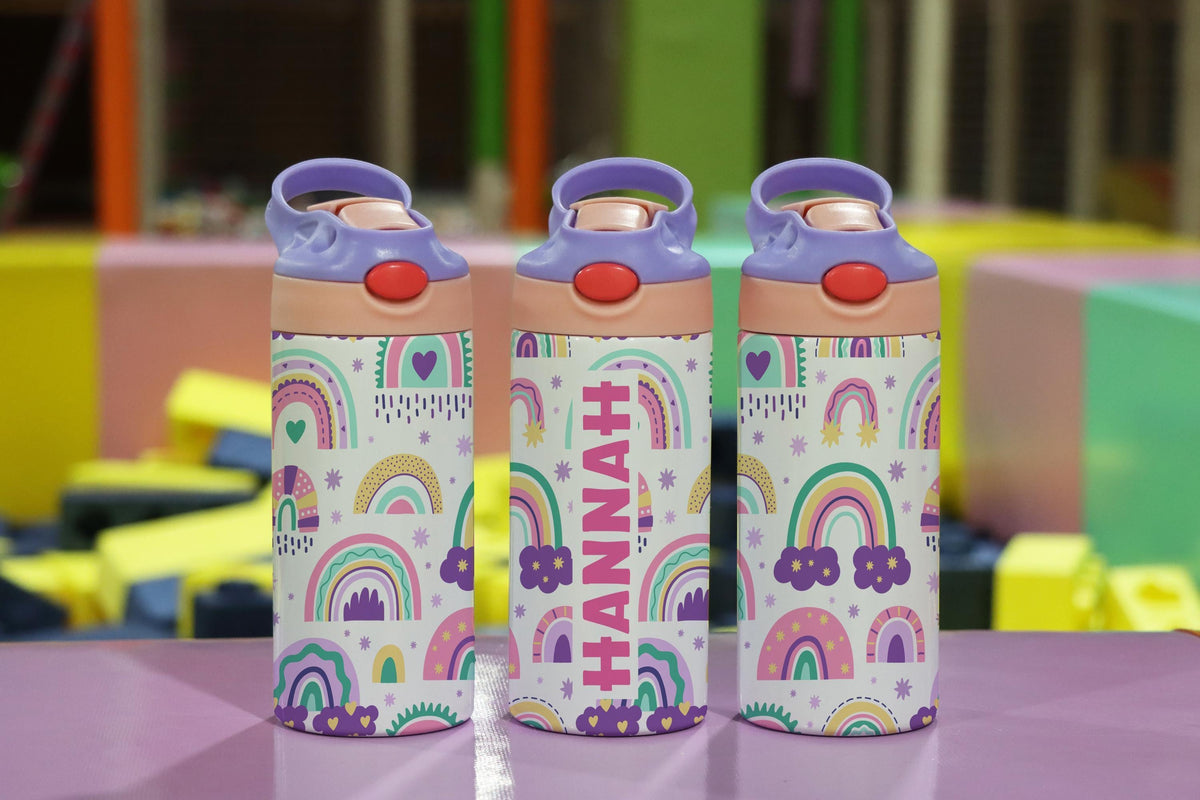 Personalized Rainbow Kids Tumbler, Custom Name, Colorful Hydration Bottle
