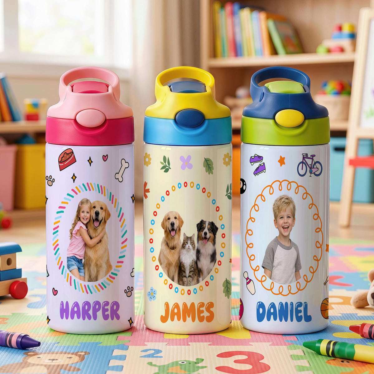 Personalized Kids Photo Tumbler, Custom Picture Cup (Handle)