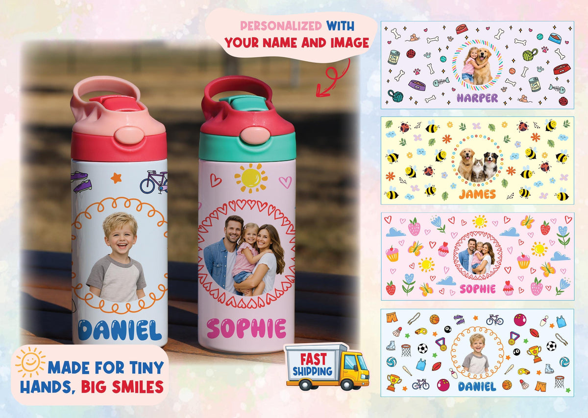 Personalized Kids Photo Tumbler, Custom Picture Cup (Handle)