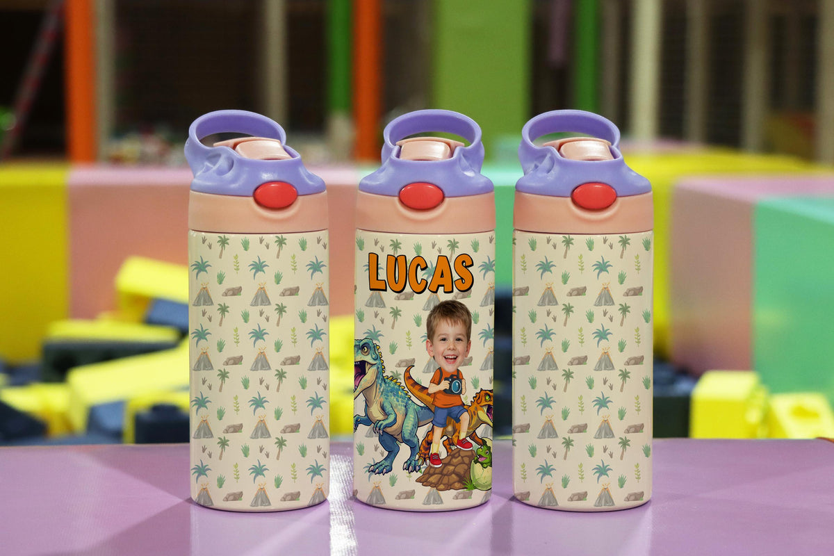 Personalized Dinosaur Photo Tumbler, Kids Adventure Sippy Cup