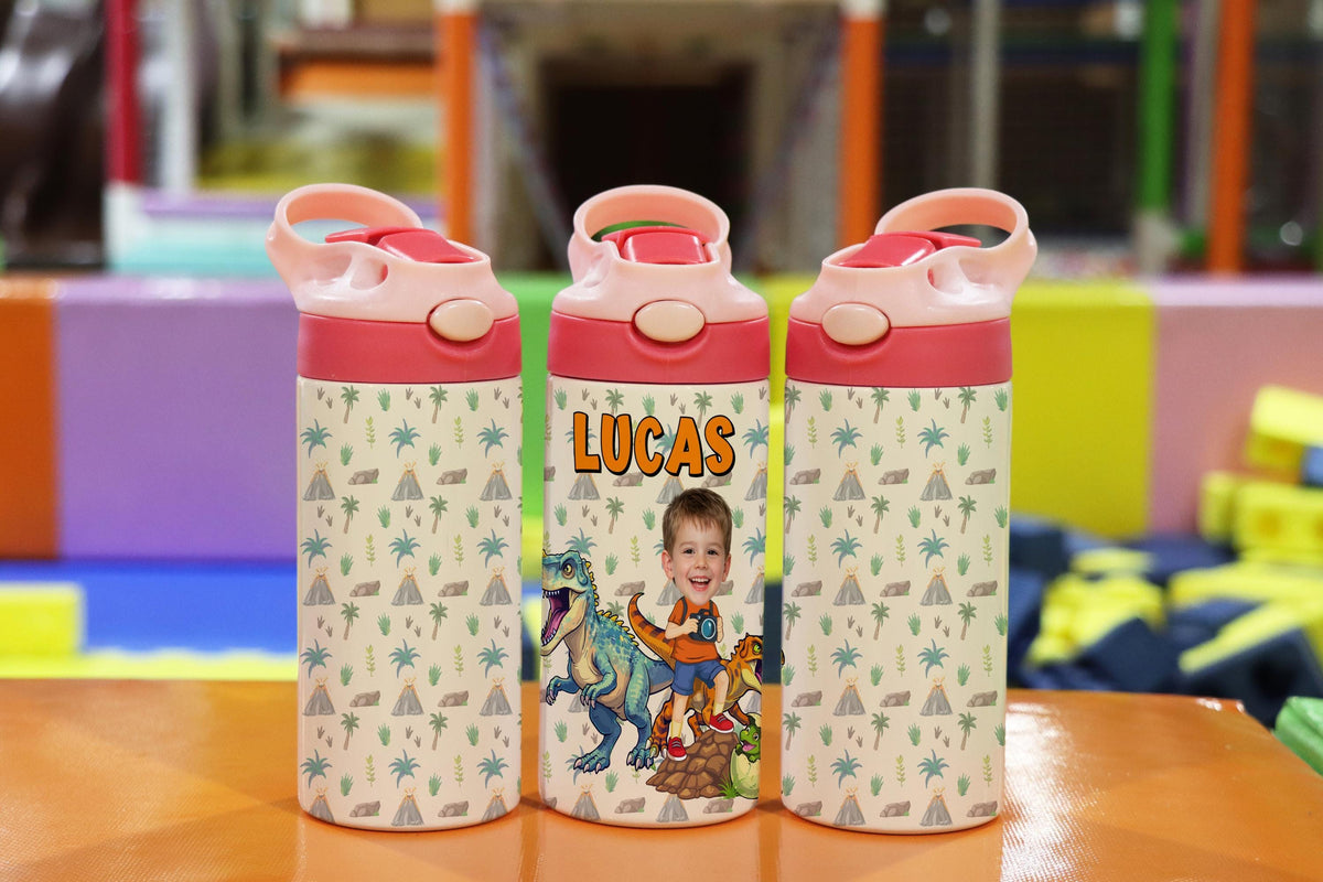 Personalized Dinosaur Photo Tumbler, Kids Adventure Sippy Cup