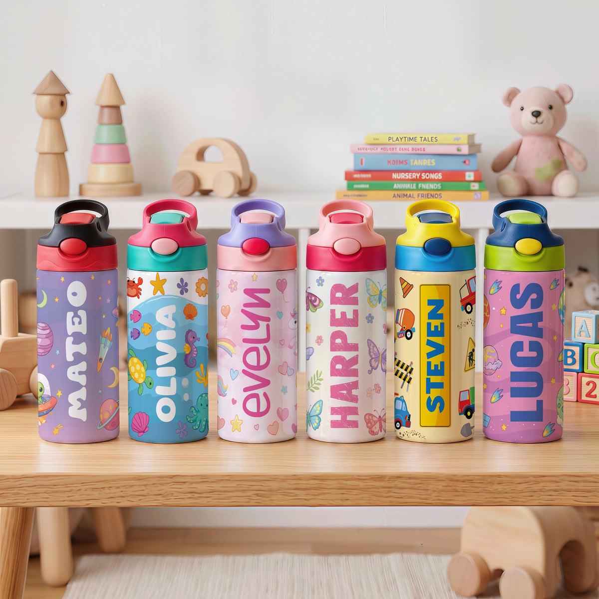 Space and Astronaut Water Bottle For Kids, Custom Car Tumbler, Preschool Drinkware