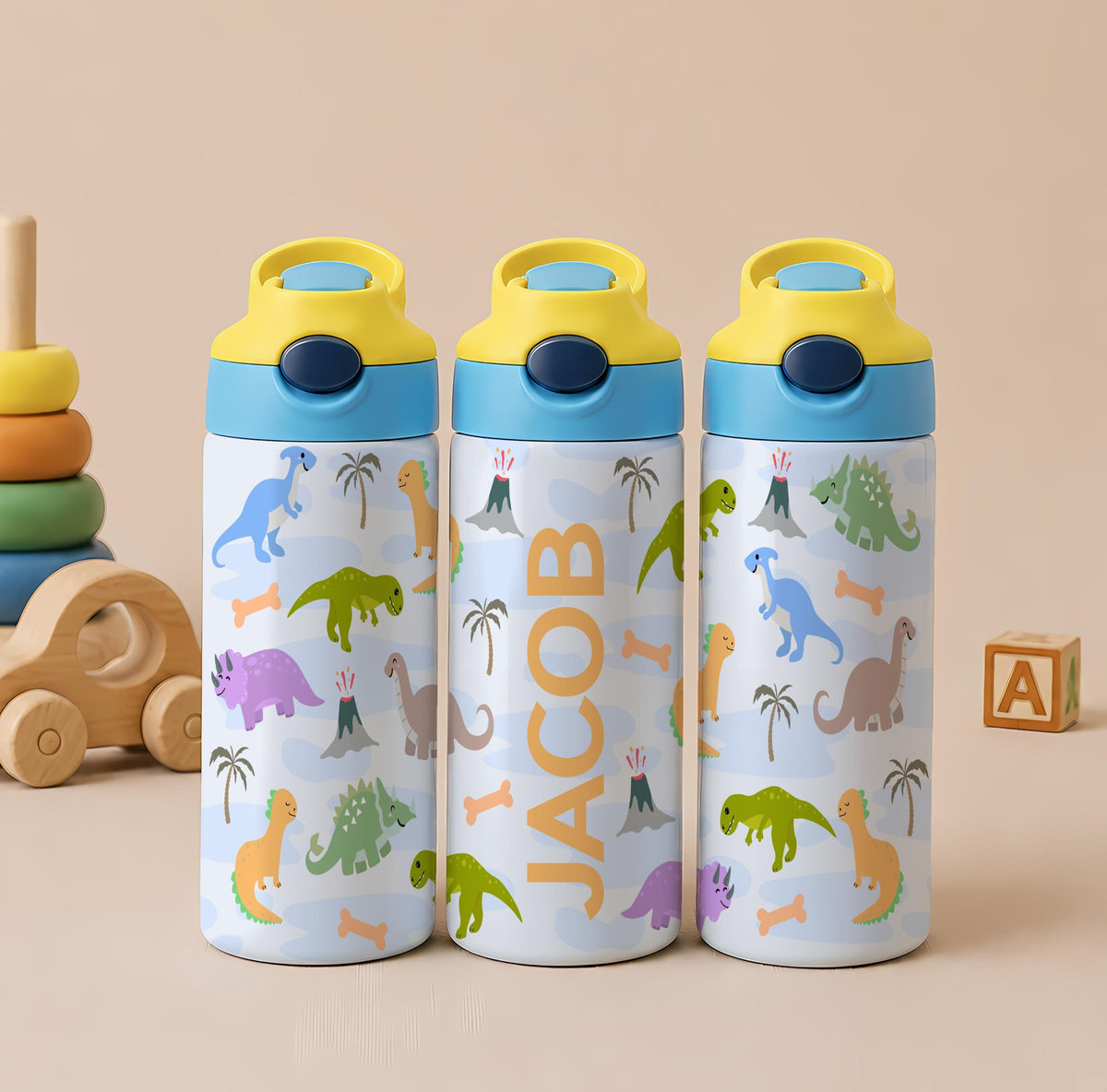 Personalized Dinosaur Kids Tumbler, Stainless Steel Water Bottle, Dino Lover Gift