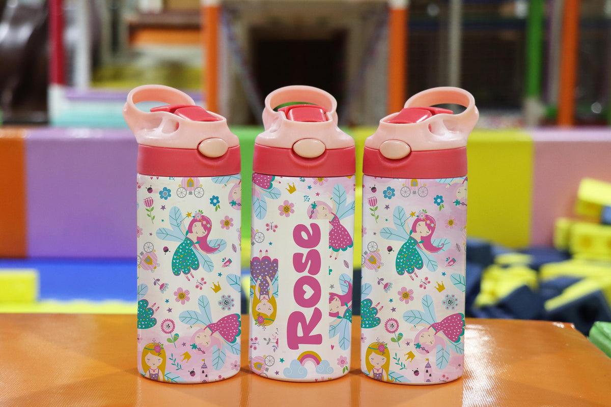 Personalized Kids Water Bottle, Dino Tumbler with Straw, Unicorn & Fairy Cup
