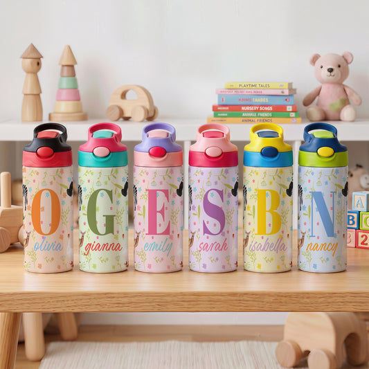Personalized Safari Animal Tumbler, 12 oz Insulated Kids Water Bottle