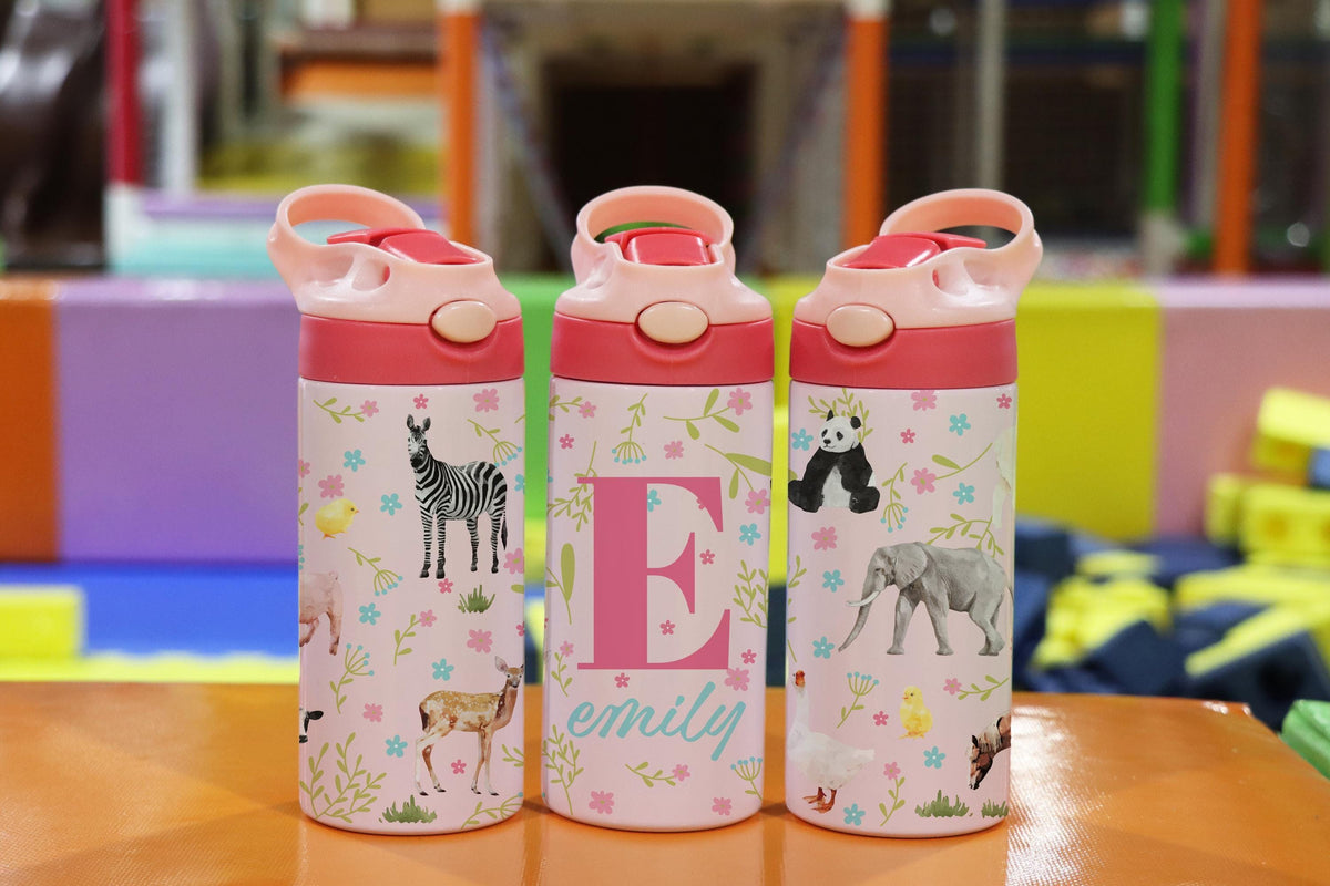 Personalized Safari Animal Tumbler, 12 oz Insulated Kids Water Bottle