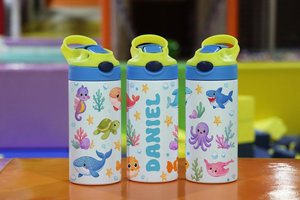 Personalized Kids Ocean Tumbler, Custom Name Sea Life Water Bottle