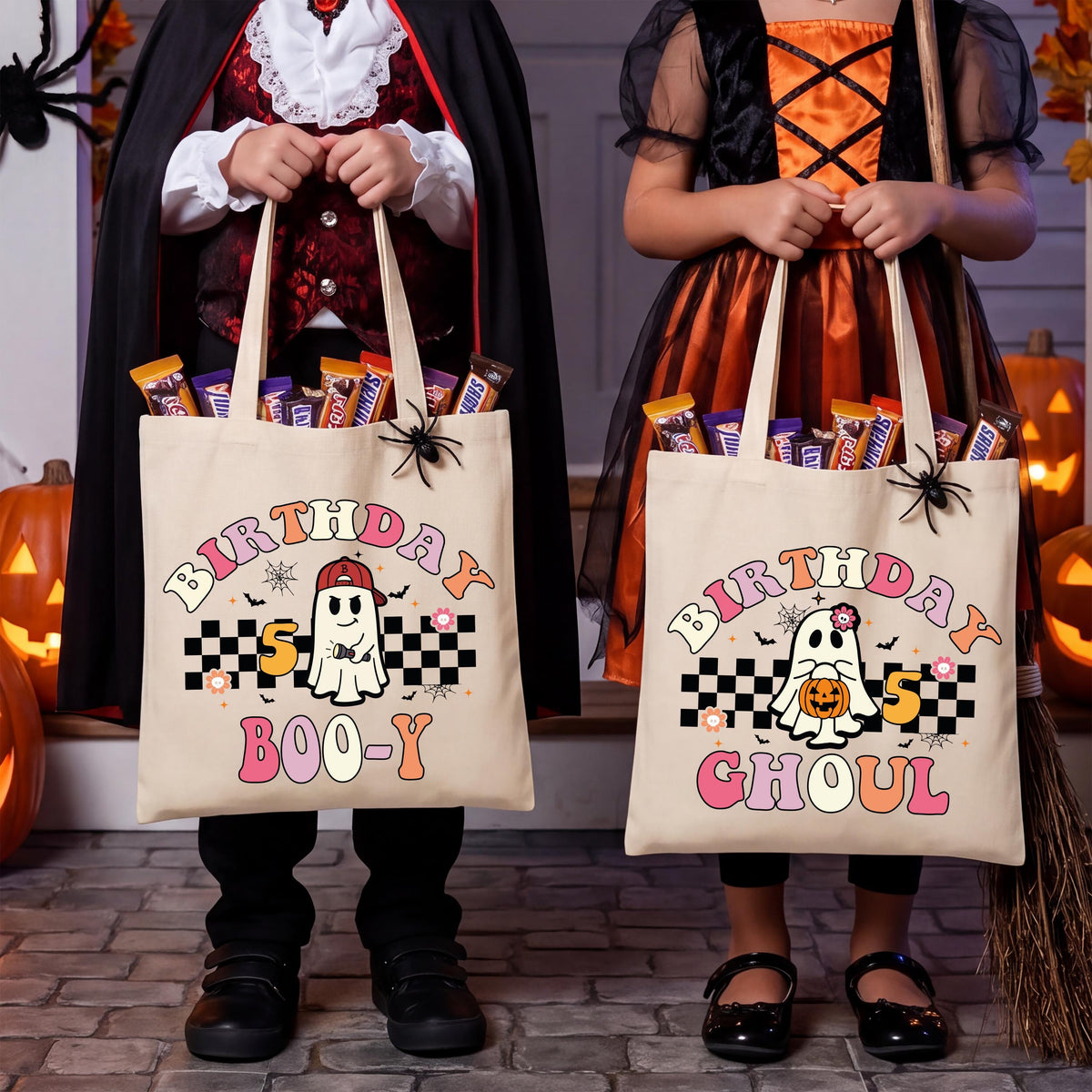 Custom Ghoul Birthday Tote Bag, Halloween Birthday Kids Bags, Personalized Spooky Tote Bag, Trick or Treat Matching Totes
