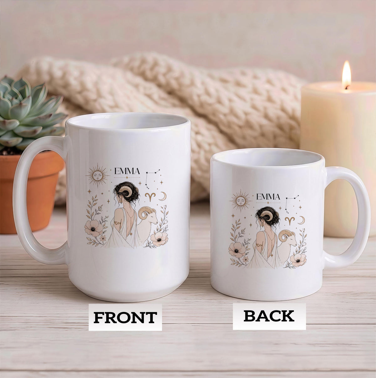Personalized Zodiac Ceramic Mug, Custom Name Astrology Goddess Cup (11oz/15oz)