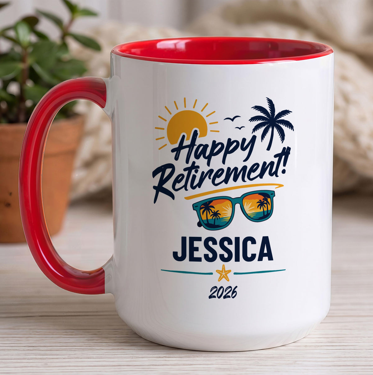Custom Name Happy Retirement Tropical Coffee Mug, Funny Retirement Benefits Package Ceramic Cup