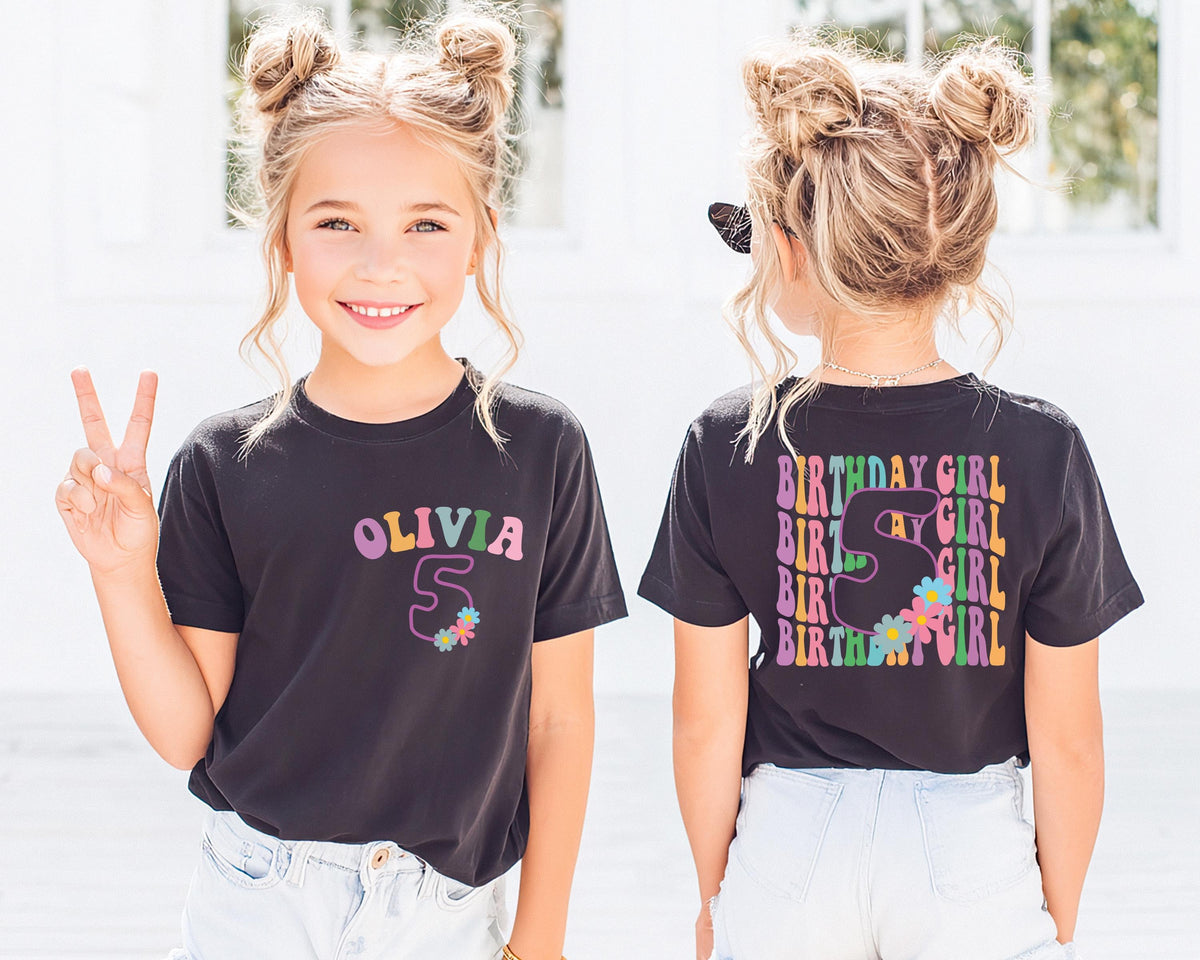 Custom 5th Birthday Girl Shirt, Floral Five Years Old Birthday Tee, Fifth Birthday Party Gift