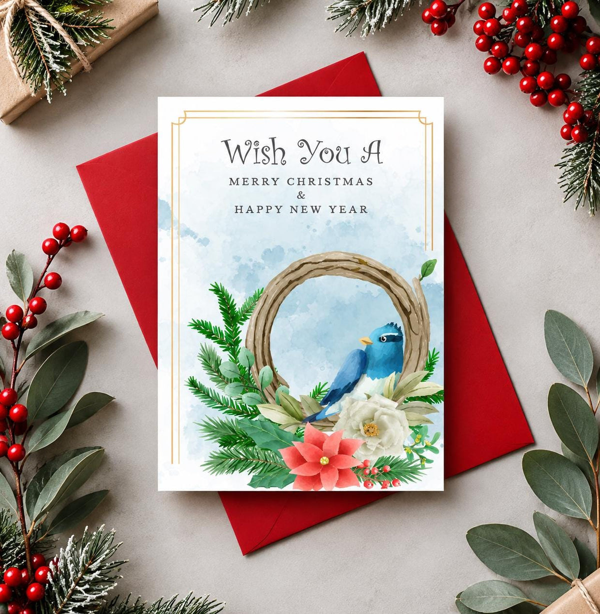 Watercolor Christmas Greeting Cards, Festive Holiday Designs (5"x7")