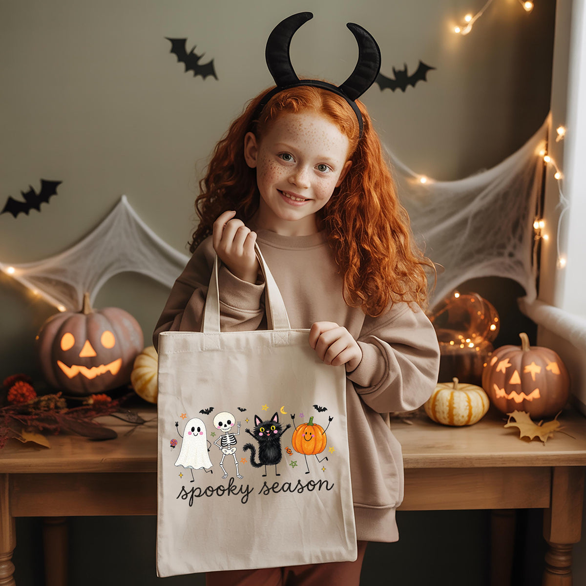Spooky Season Tote Bag, Halloween Kids Tote Bag, Trick or Treat Gift Tote
