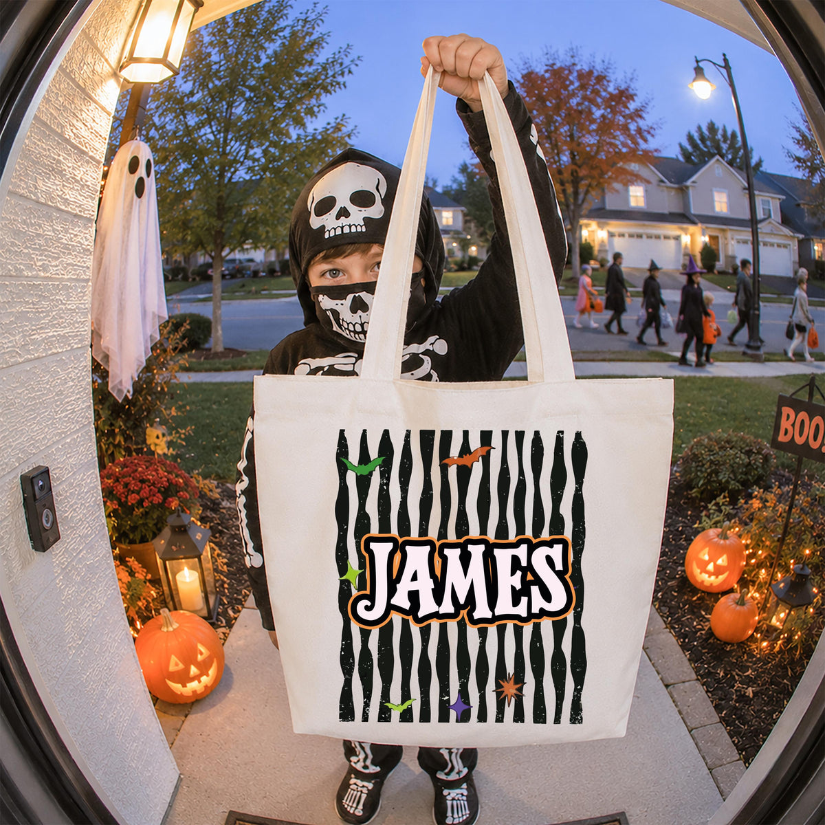 Personalized Halloween Tote Bag, Spooky Season Kids Gift Bag, Trick or Treat Matching Totes