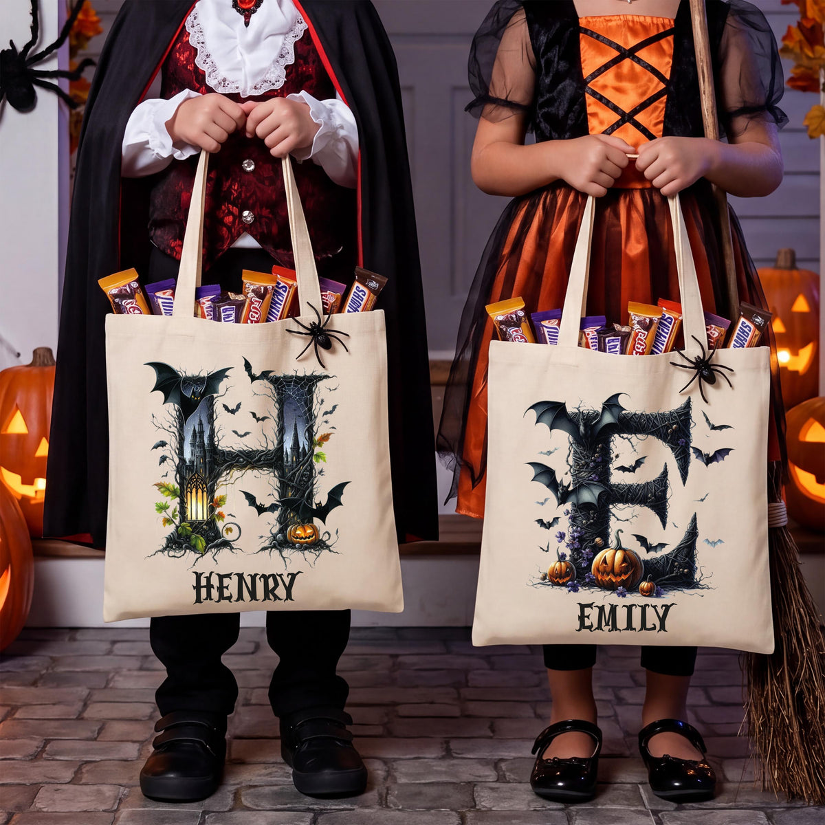 Custom Halloween Tote Bag, Spooky Season Monogram Kids Bag, Trick or Treat Gift Tote