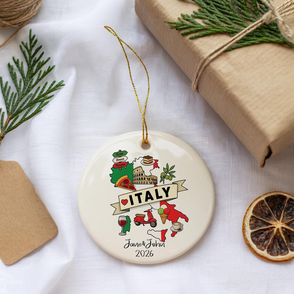 Personalized Italy Map Ceramic Ornament, Honeymoon Souvenir Keepsake (2026)