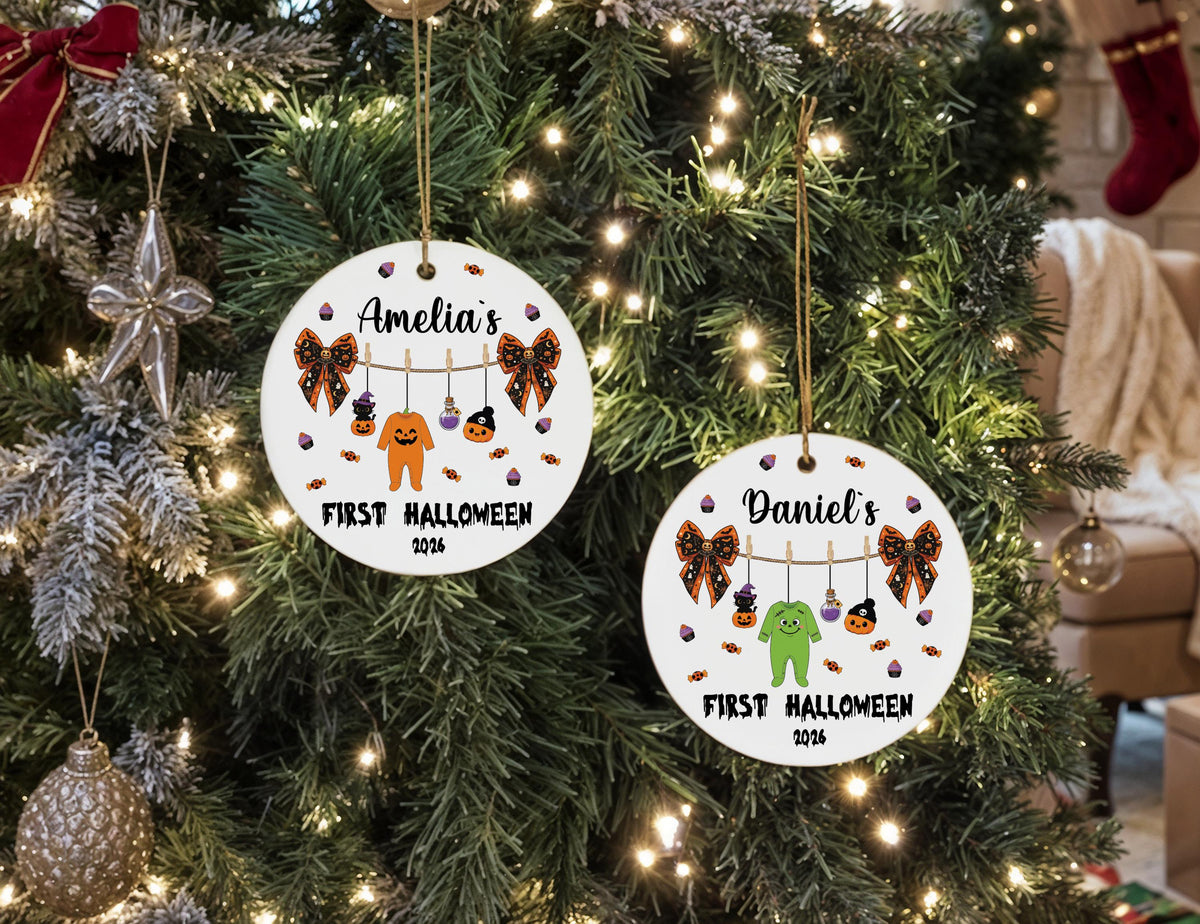 Personalized Baby First Halloween Ornament, Custom Name Ceramic Keepsake (2026)