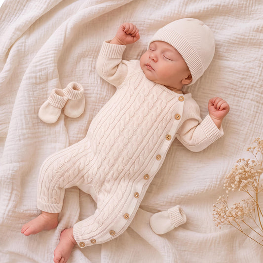 New Baby Gift Set, Newborn Gift Box for Boy or Girl, Knit Baby Romper Set, Baby Shower Gift