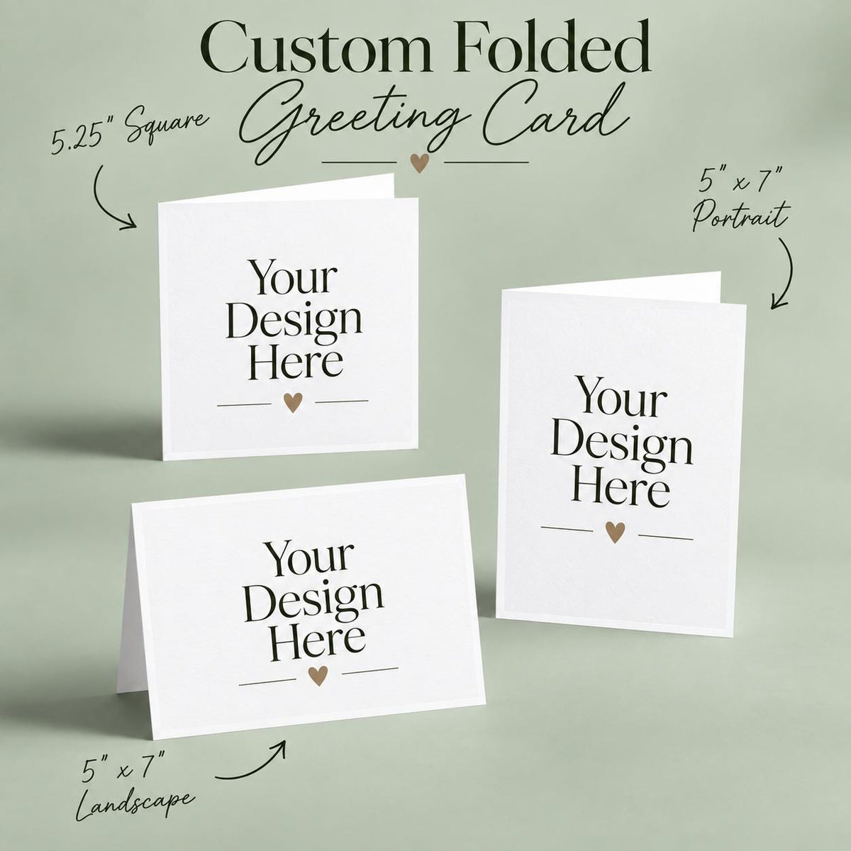 Custom Photo Greeting Cards, 5x7 or 5.25" Square, Personalized Design (Envelopes Included)
