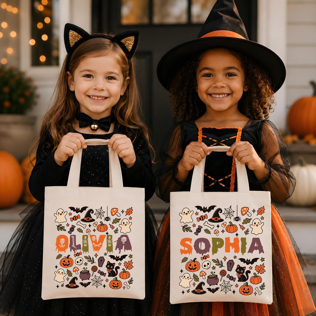 Personalized Halloween Tote Bag, Custom Spooky Bag, Ghost Pumpkin Shopping Bag