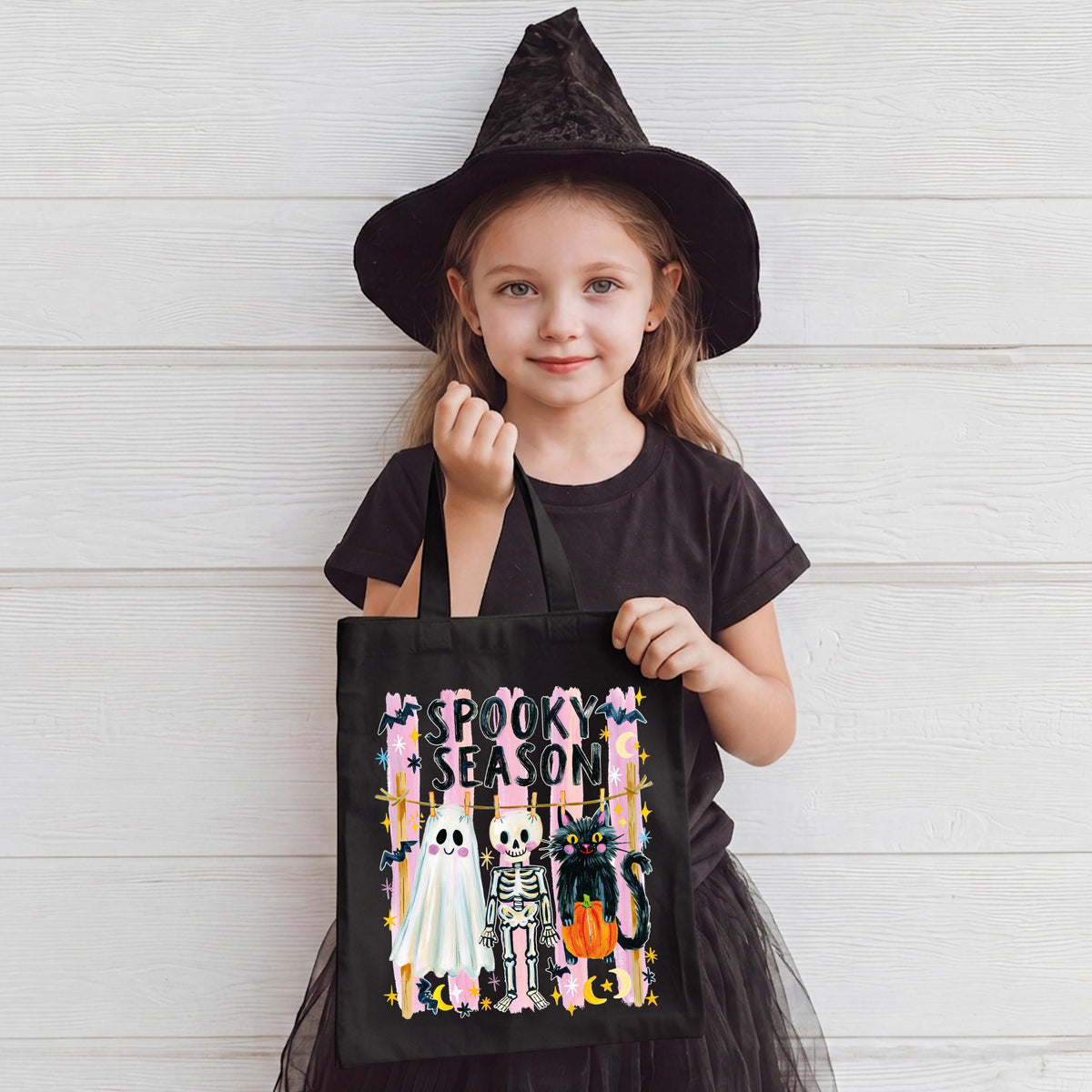 Spooky Season Ghost Tote Bag, Halloween Kids Tote, Trick or Treat Candy Bags