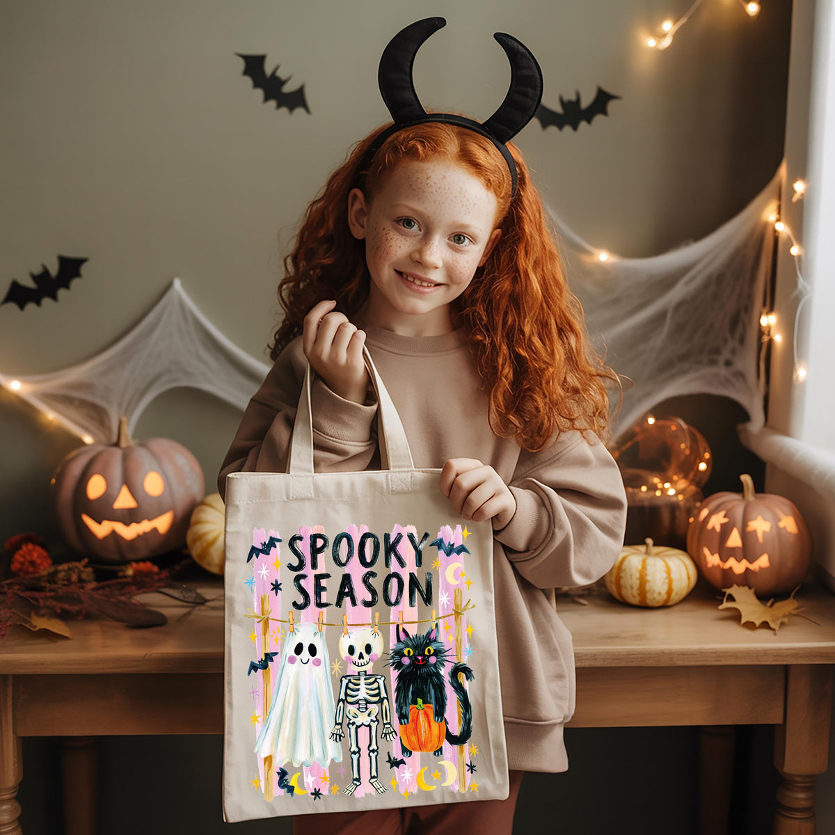 Spooky Season Ghost Tote Bag, Halloween Kids Tote, Trick or Treat Candy Bags