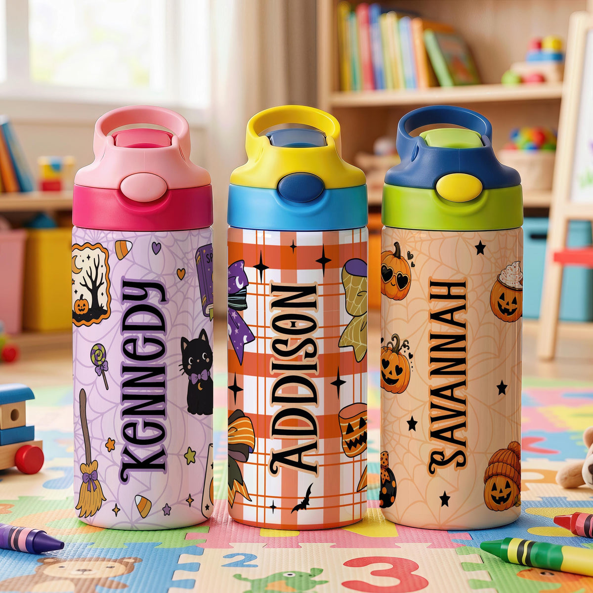 Personalized Halloween Kids Tumbler, Custom Name Stainless Steel Cup (12oz)