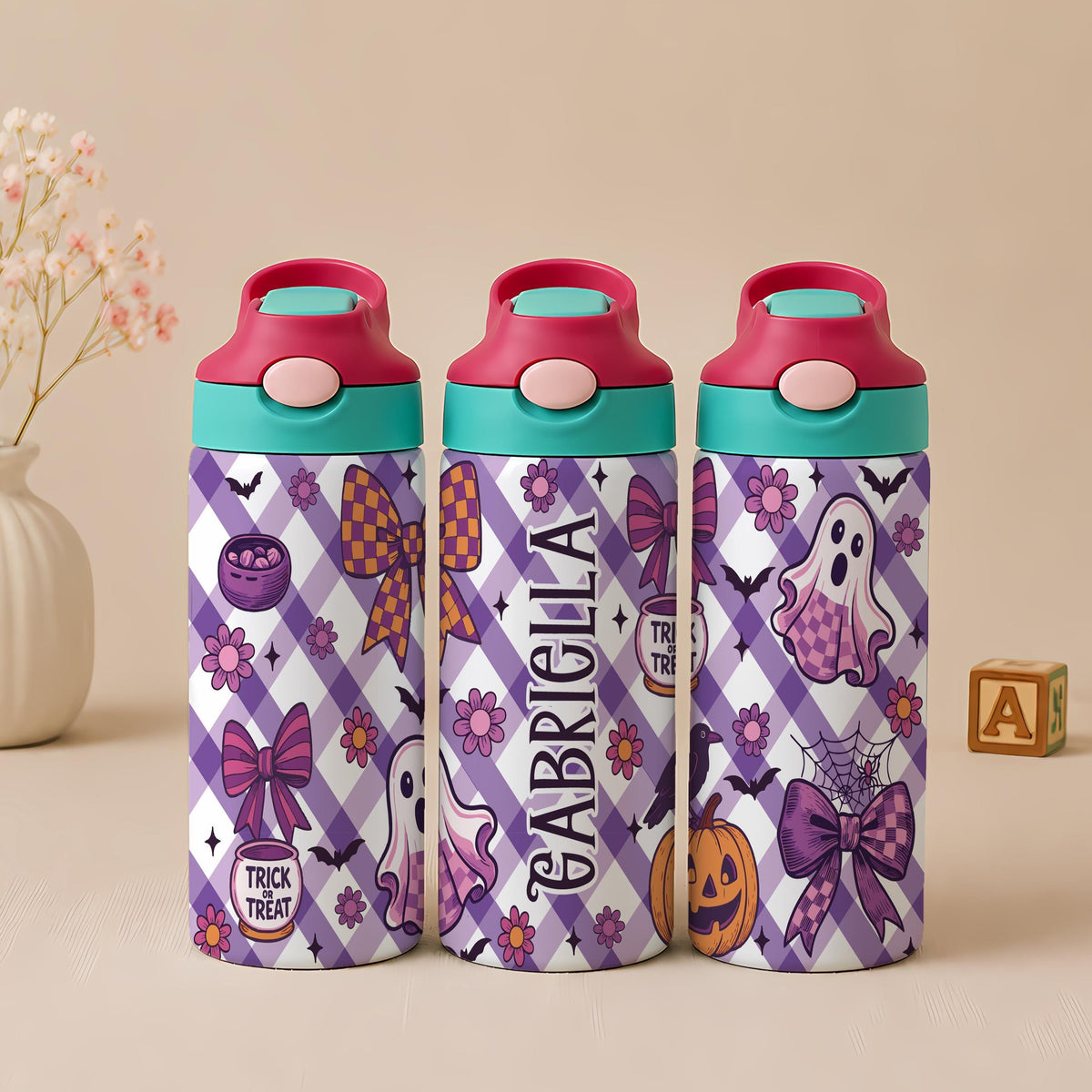 Personalized Halloween Kids Tumbler, Custom Name Stainless Steel Cup (12oz)