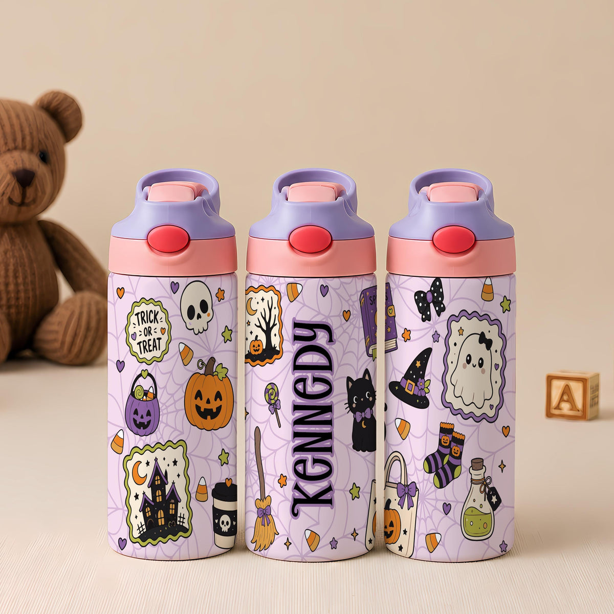Personalized Halloween Kids Tumbler, Custom Name Stainless Steel Cup (12oz)