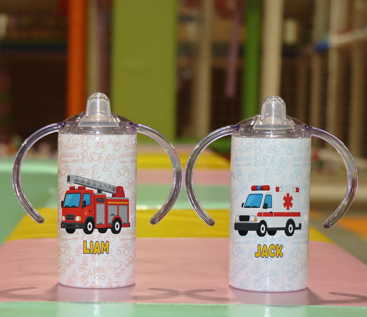 Personalized Toddler Tumbler, Fire Truck, Tractor, Police Car (12oz)
