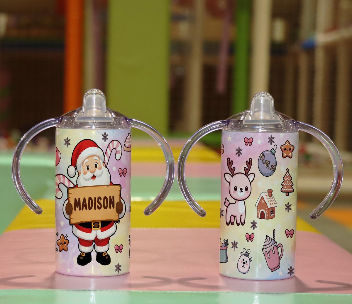 Personalized Santa Toddler Tumbler, Custom Name Holiday Cup (12oz)