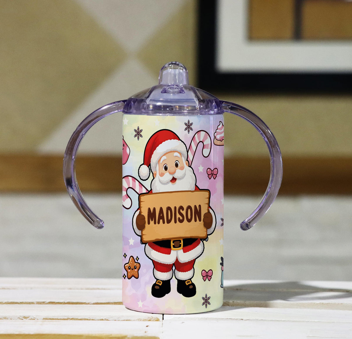 Personalized Santa Toddler Tumbler, Custom Name Holiday Cup (12oz)