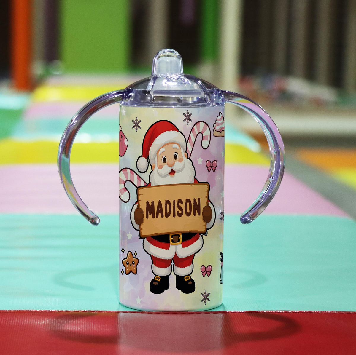 Personalized Santa Toddler Tumbler, Custom Name Holiday Cup (12oz)