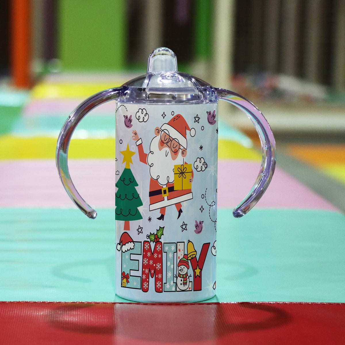 Personalized Santa Toddler Tumbler, Custom Name Christmas Cup (12oz)