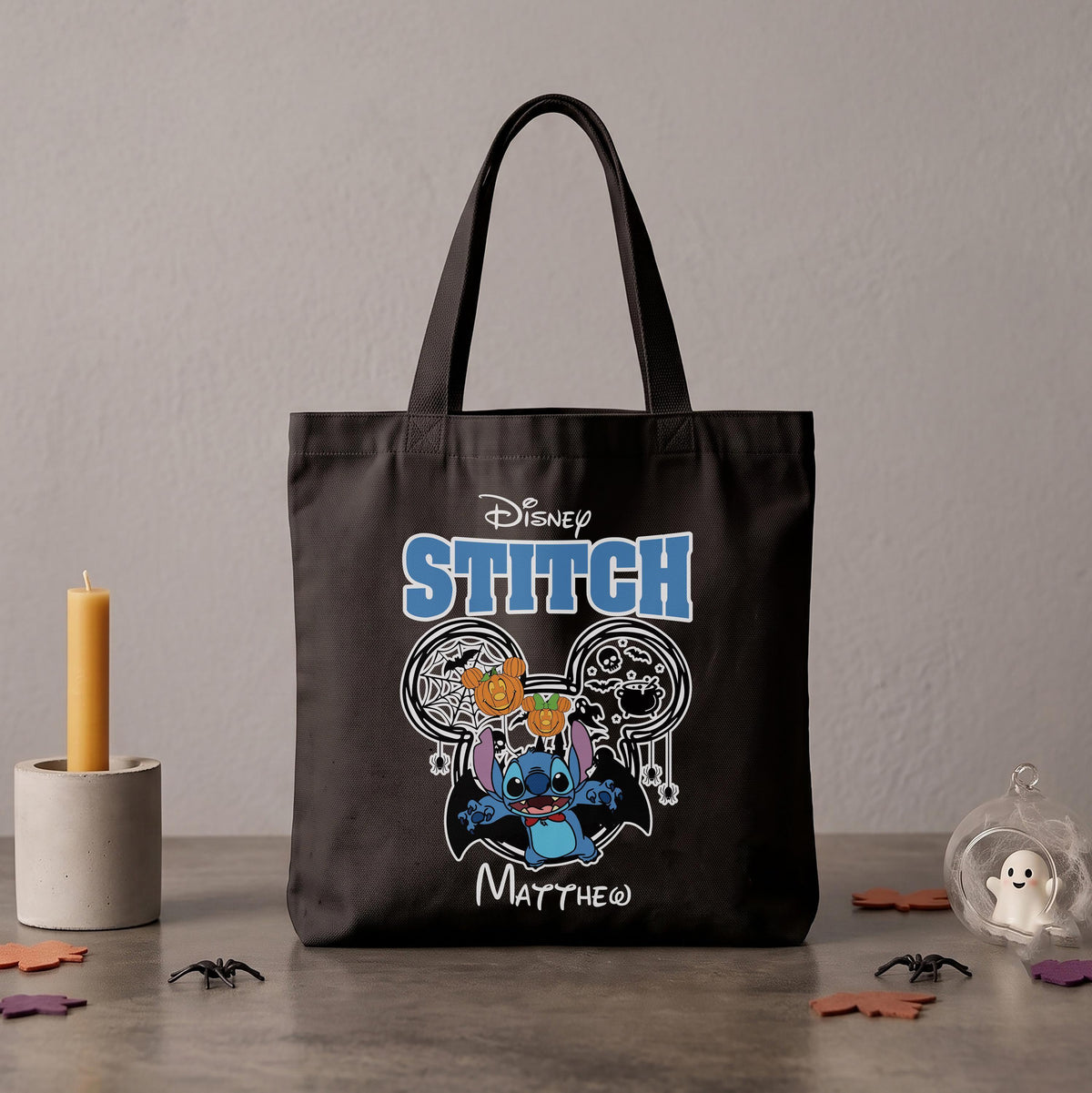 Personalized Halloween Trick or Treat Bag, Custom Blue Pink Cute Monster Canvas Tote Bag