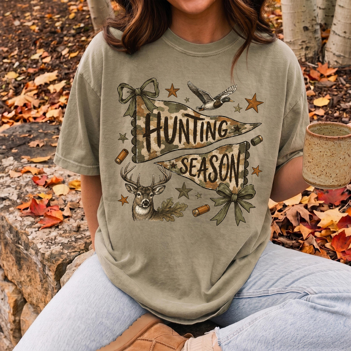Hunting Season Comfort Colors® Shirt, Coquette Bow Hunting Tee, Hunting Lover Women Gift