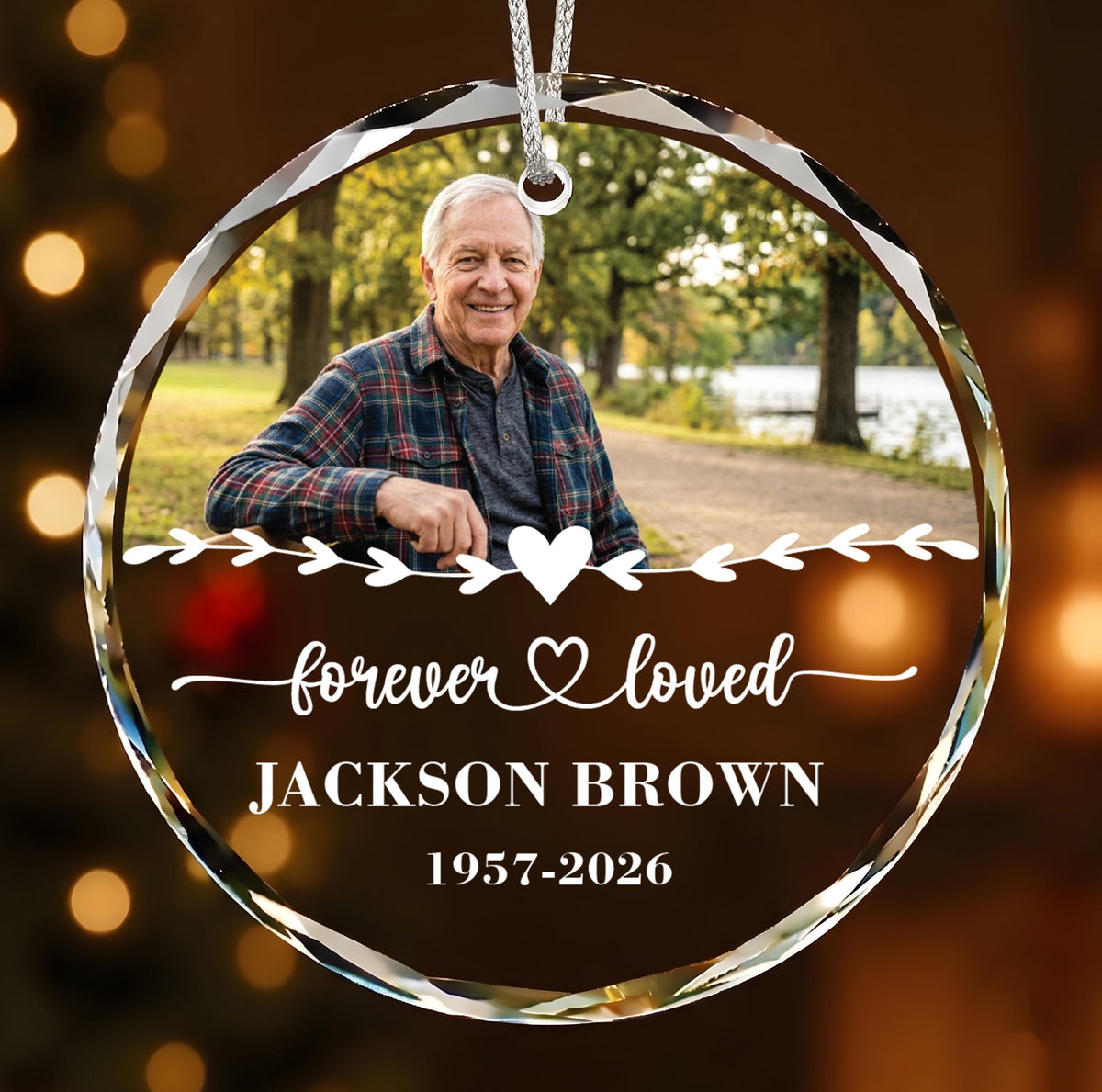Custom Photo Memorial Crystal Glass Ornament, Forever Loved Keepsake