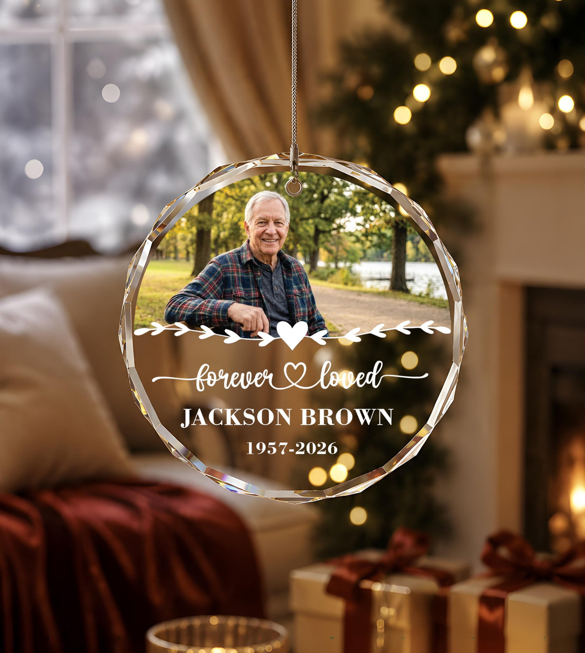 Custom Photo Memorial Crystal Glass Ornament, Forever Loved Keepsake