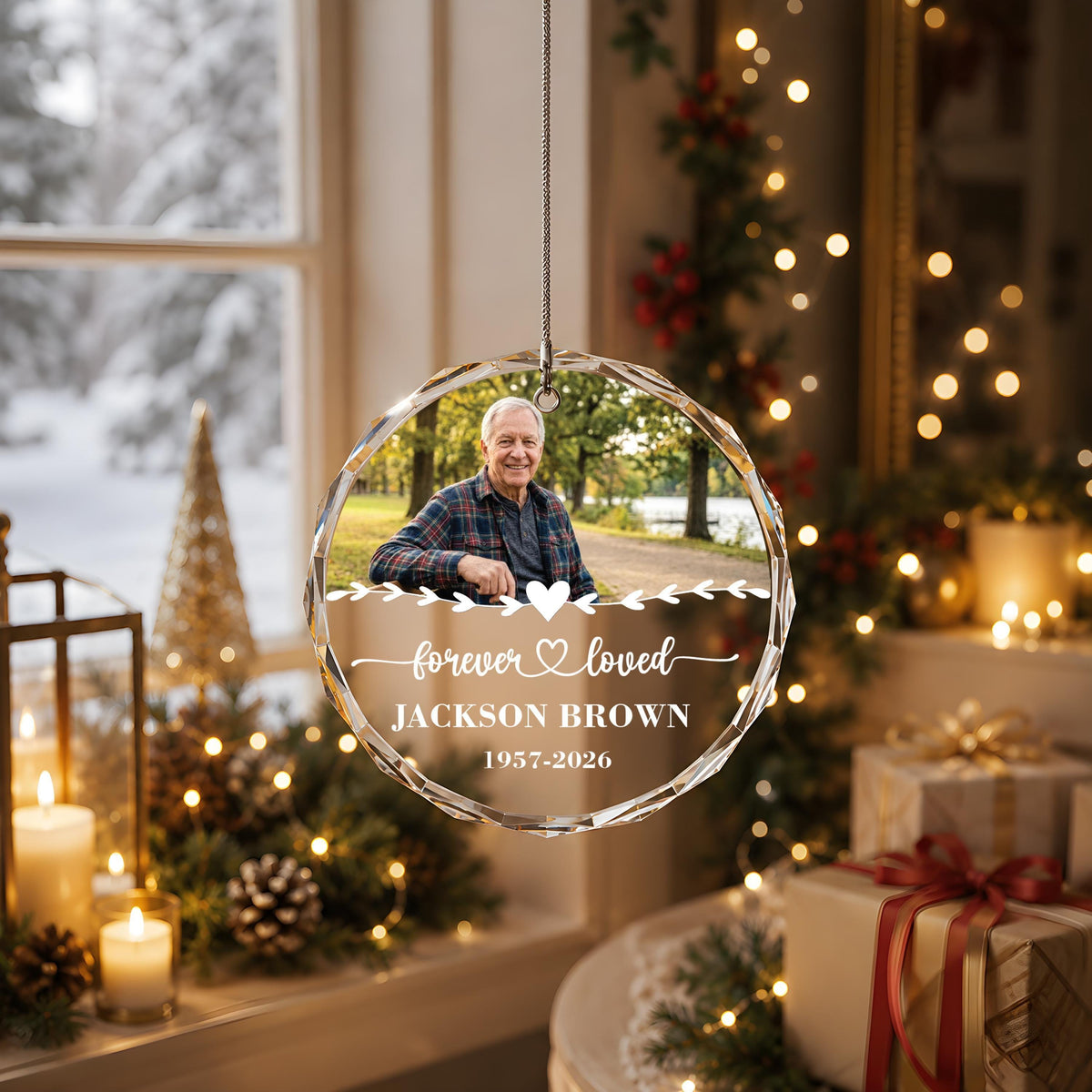 Custom Photo Memorial Crystal Glass Ornament, Forever Loved Keepsake