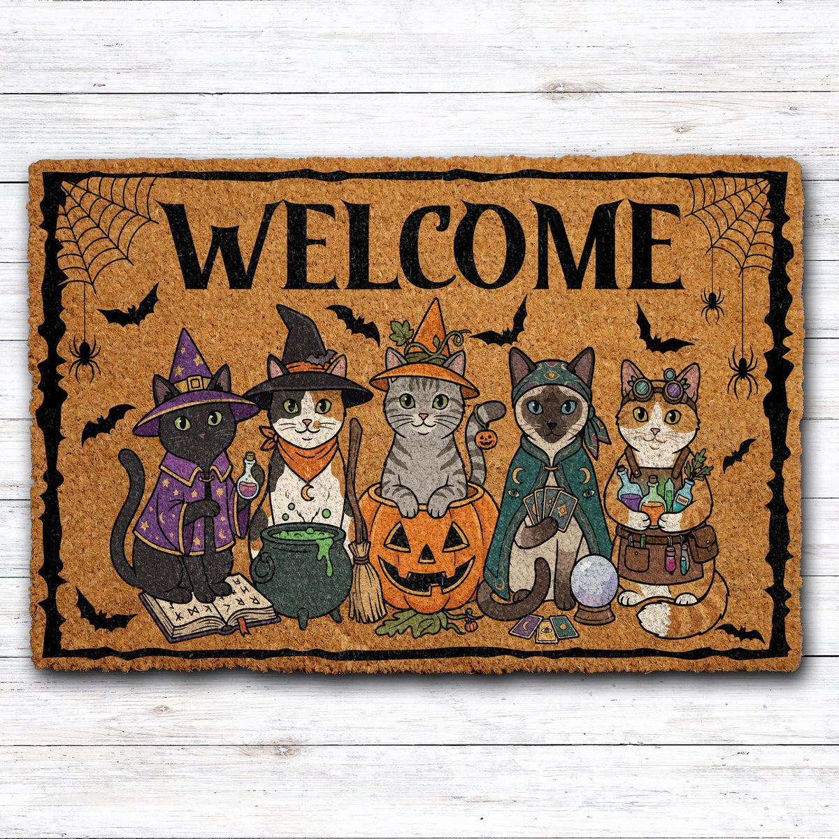 Cute Witch Cats Halloween Welcome Mat, Trick or Treat Doormat