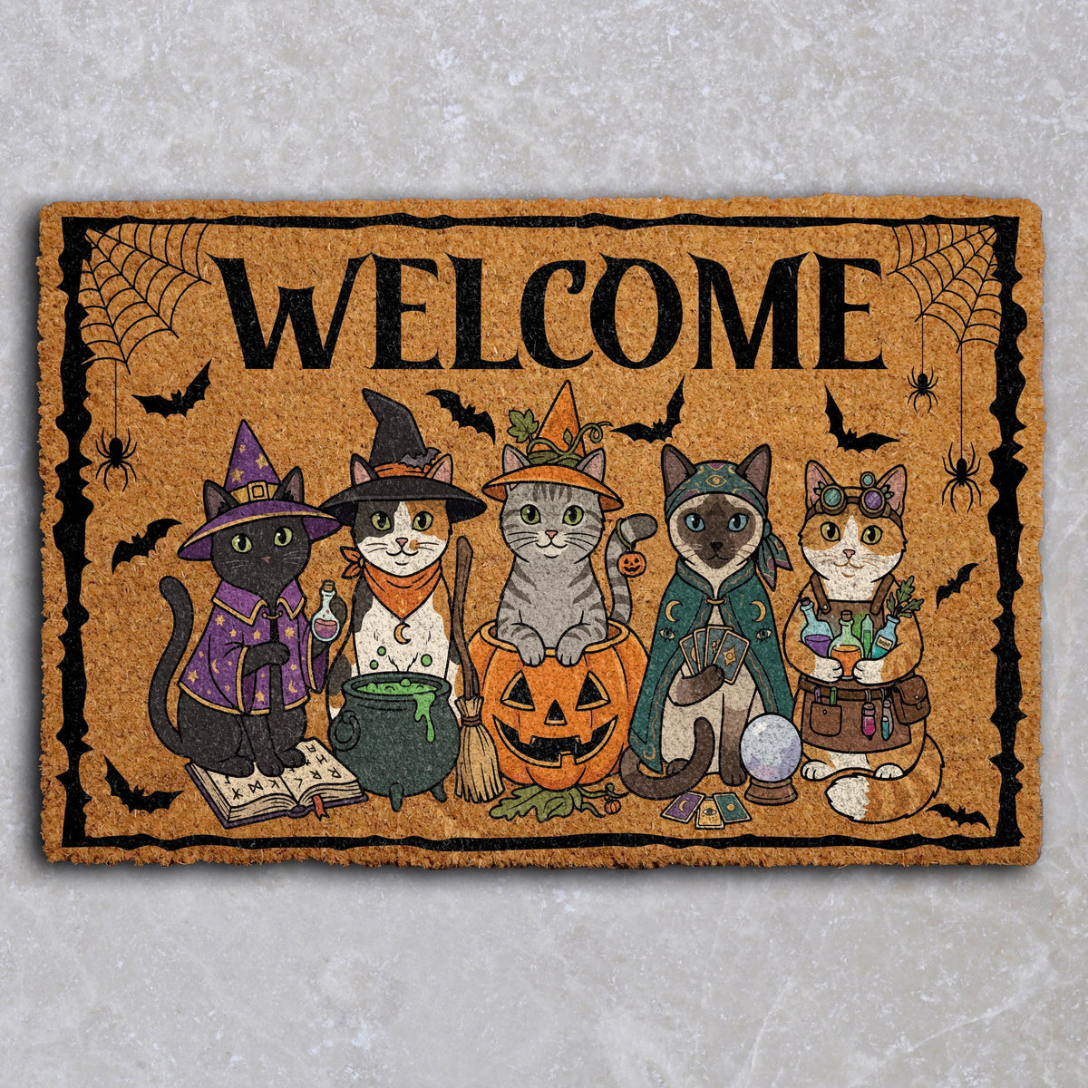Cute Witch Cats Halloween Welcome Mat, Trick or Treat Doormat