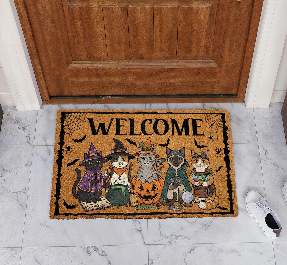 Cute Witch Cats Halloween Welcome Mat, Trick or Treat Doormat
