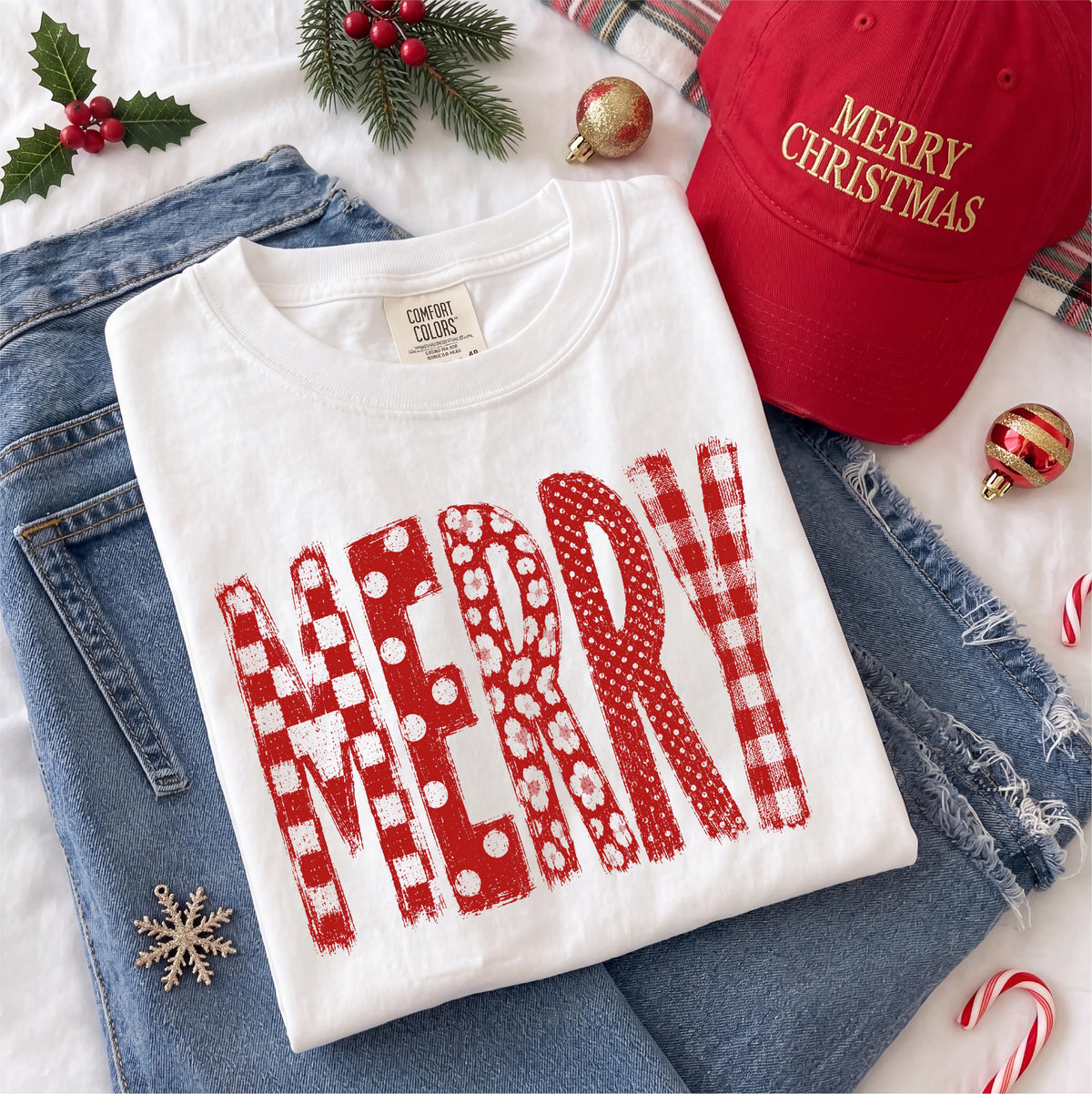 Merry Christmas Comfort Colors® Shirt, Plaid Christmas Tee, Matching Family Xmas Gift
