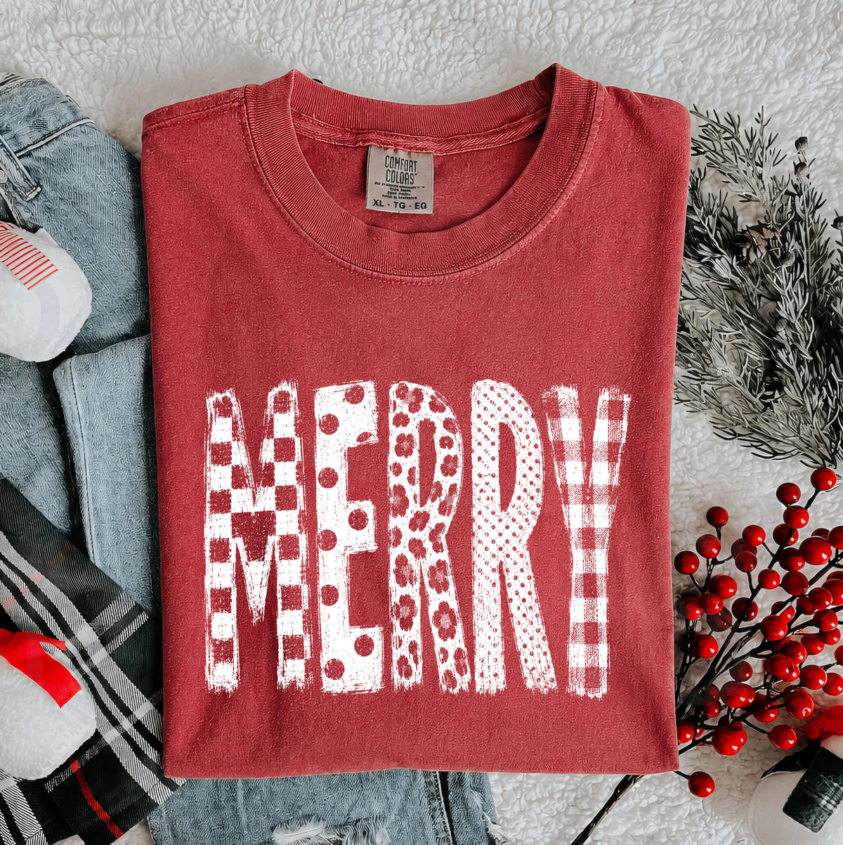 Merry Christmas Comfort Colors® Shirt, Plaid Christmas Tee, Matching Family Xmas Gift