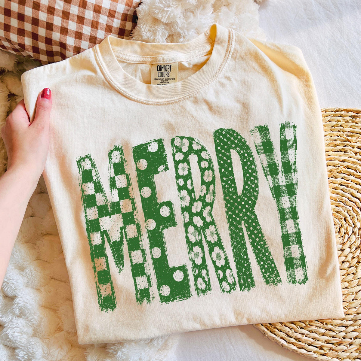 Merry Christmas Comfort Colors® Shirt, Plaid Christmas Tee, Matching Family Xmas Gift