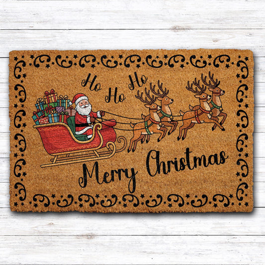 Santa Claus & Reindeer Sleigh Doormat, Merry Christmas Welcome Mat