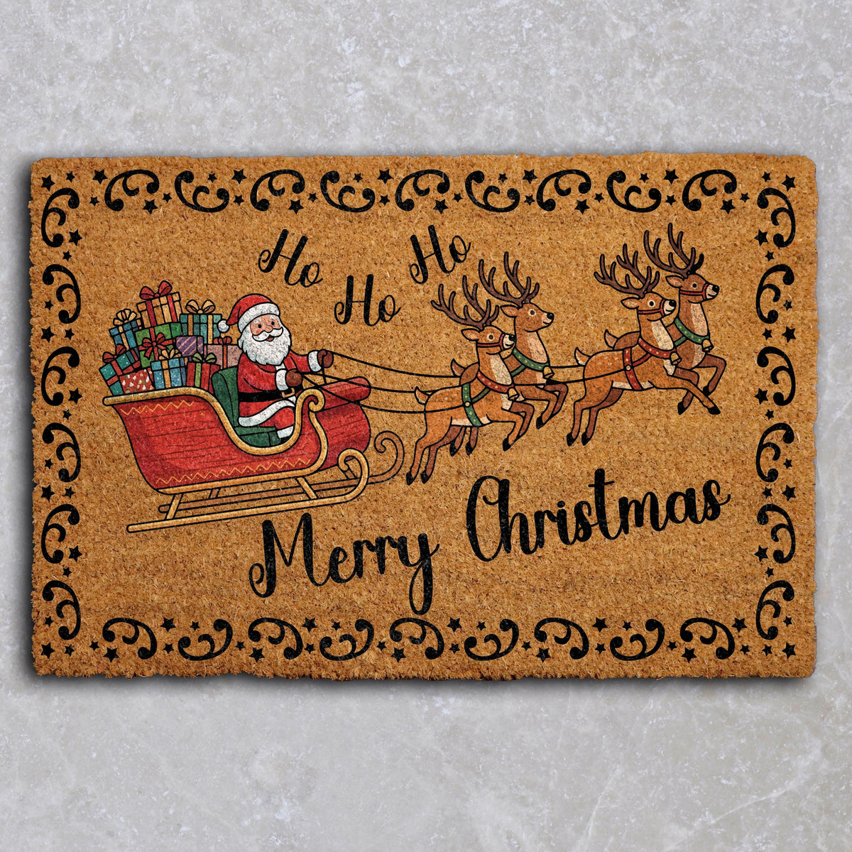 Santa Claus & Reindeer Sleigh Doormat, Merry Christmas Welcome Mat