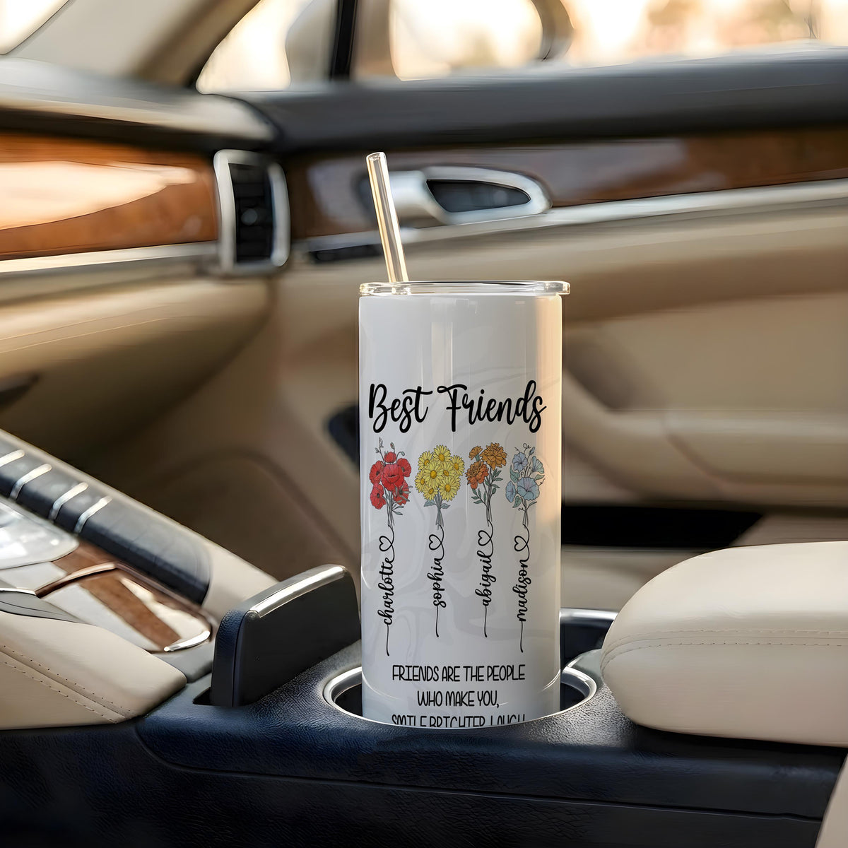 Personalized Friendship Month Flower BFFs Matching Tumbler with Straw (20oz)