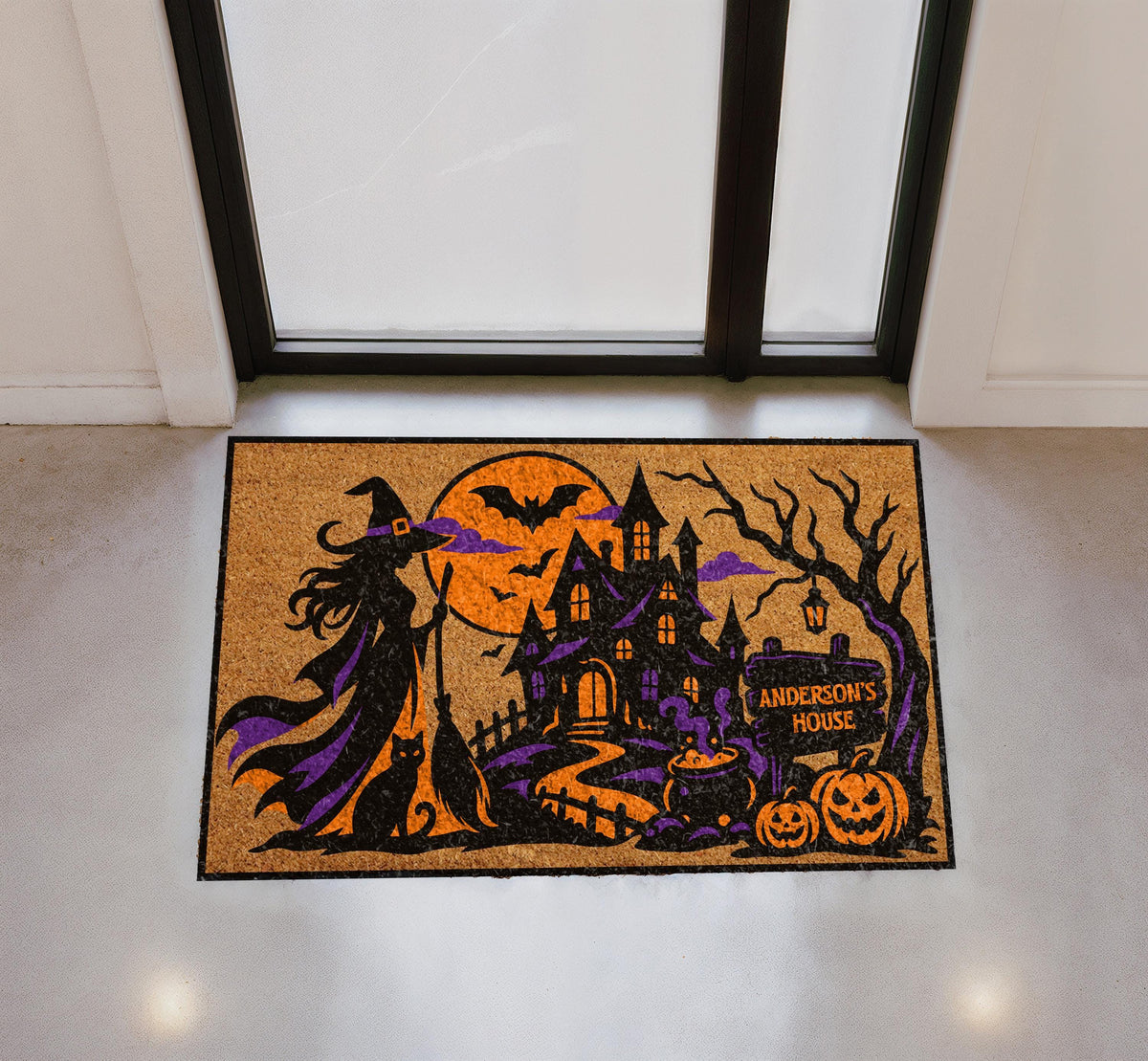 Custom Haunted House Doormat, Witch Welcome Mat, Spooky Fall Decor (Personalized)